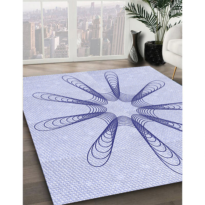 Patterned Lavender Blue Rug in Family Room, pat3347blu
