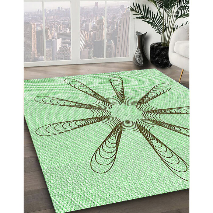 Machine Washable Transitional Mint Green Rug in a Family Room, wshpat3347grn