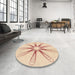 Round Patterned Moccasin Beige Rug in a Office, pat3347org