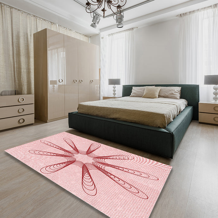 Patterned Pastel Red Pink Rug in a Bedroom, pat3347rd