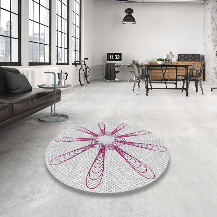 Round Machine Washable Transitional White Smoke Rug in a Office, wshpat3347