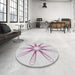 Round Machine Washable Transitional White Smoke Rug in a Office, wshpat3347
