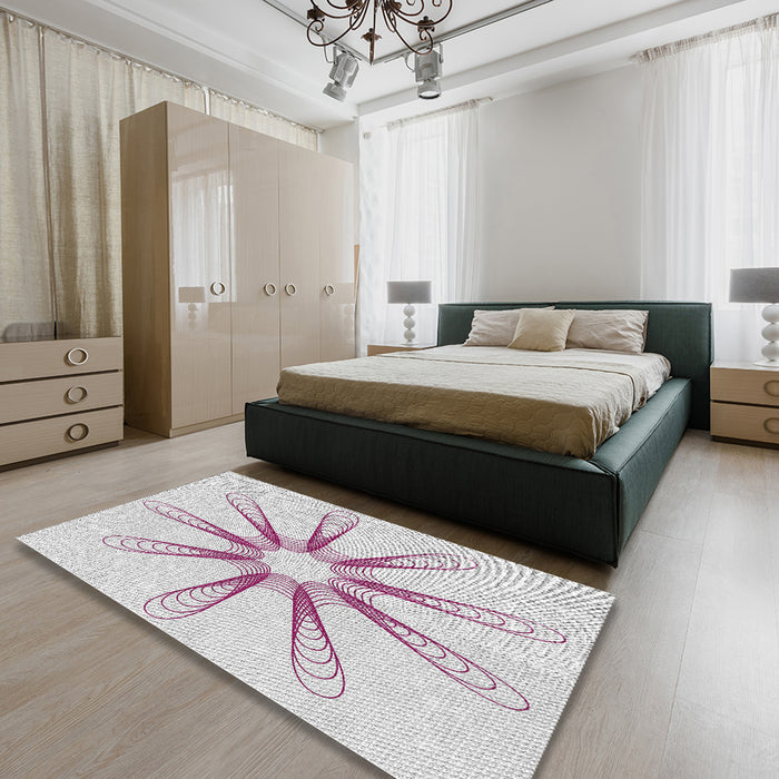 Patterned Off-White Novelty Rug in a Bedroom, pat3347