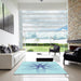 Square Patterned Iceberg Blue Rug in a Living Room, pat3348lblu