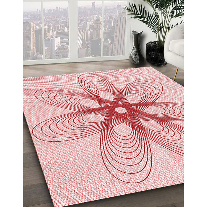 Patterned Pink Rug in Family Room, pat3348rd