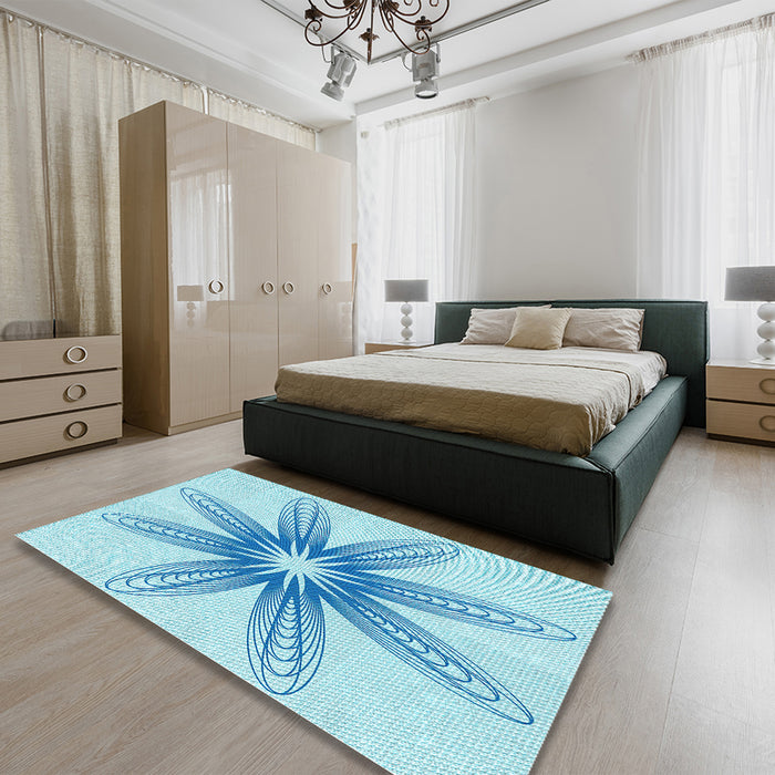 Patterned Electric Blue Rug in a Bedroom, pat3349lblu