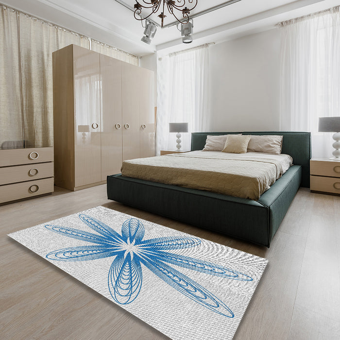 Machine Washable Transitional Water Blue Rug in a Bedroom, wshpat3349