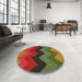 Round Machine Washable Transitional Tomato Red Rug in a Office, wshpat334