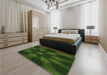 Patterned Dark Forest Green Rug in a Bedroom, pat335grn