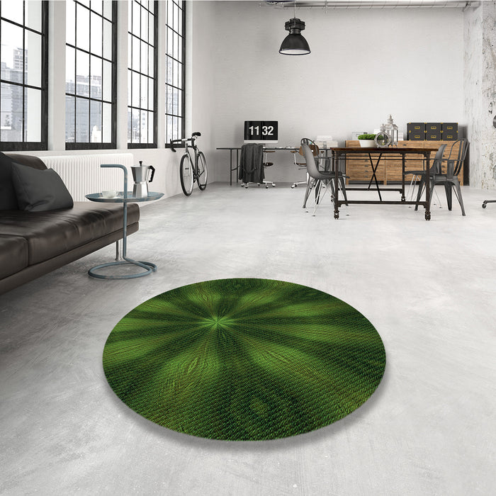 Round Patterned Dark Forest Green Rug in a Office, pat335grn
