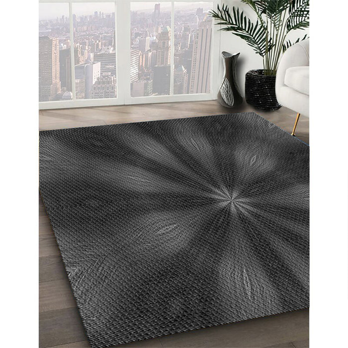 Patterned Charcoal Black Rug in Family Room, pat335gry