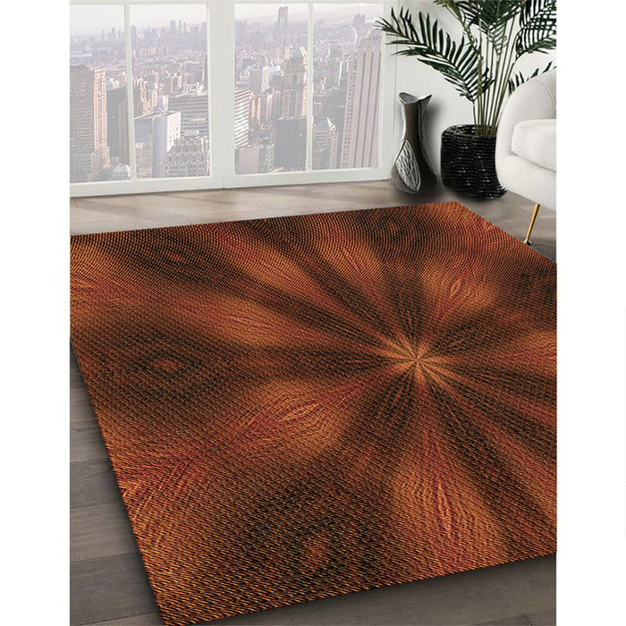 Patterned Mahogany Brown Rug in Family Room, pat335org