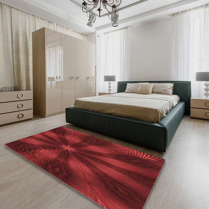 Patterned Crimson Red Rug in a Bedroom, pat335rd
