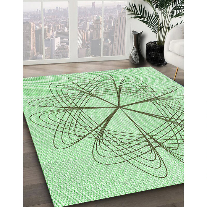Machine Washable Transitional Mint Green Rug in a Family Room, wshpat3350grn