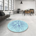 Round Patterned Iceberg Blue Rug in a Office, pat3350lblu