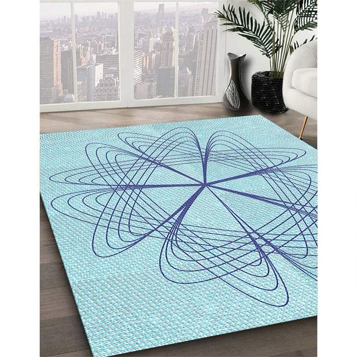 Machine Washable Transitional Iceberg Blue Rug in a Family Room, wshpat3350lblu