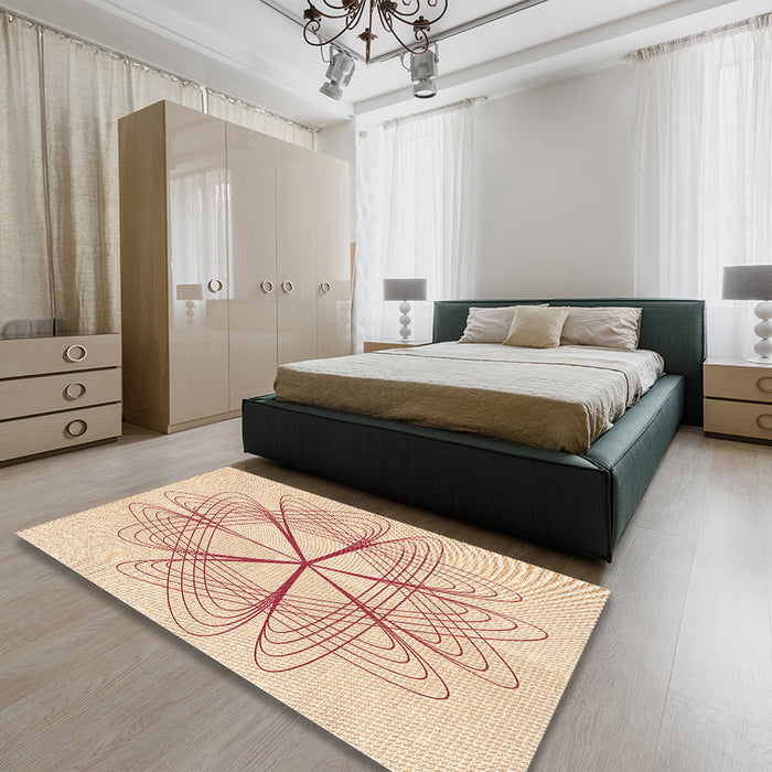 Patterned Peach Beige Rug in a Bedroom, pat3350org