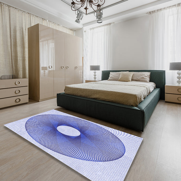Round Machine Washable Transitional Blue Rug in a Office, wshpat3351blu
