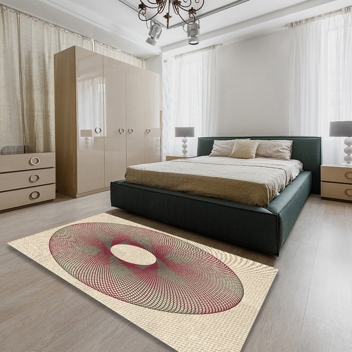 Round Machine Washable Transitional Sienna Brown Rug in a Office, wshpat3351brn