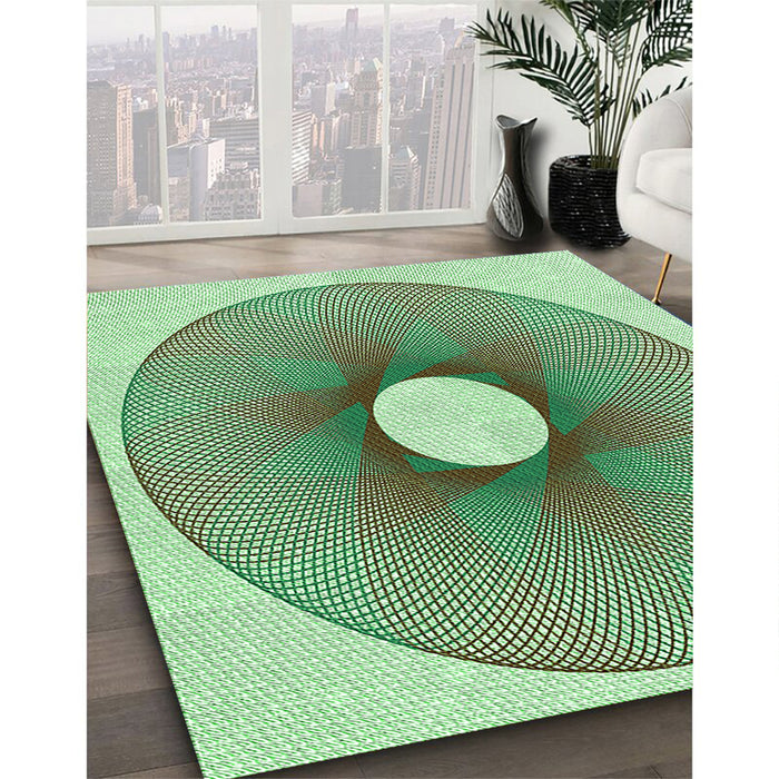 Patterned Green Rug in Family Room, pat3351grn