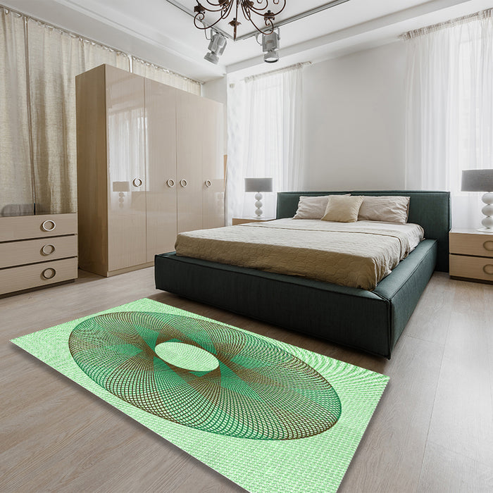 Round Machine Washable Transitional Green Rug in a Office, wshpat3351grn