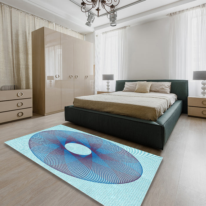Round Machine Washable Transitional Blue Rug in a Office, wshpat3351lblu