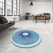 Round Patterned Blue Rug in a Office, pat3351lblu