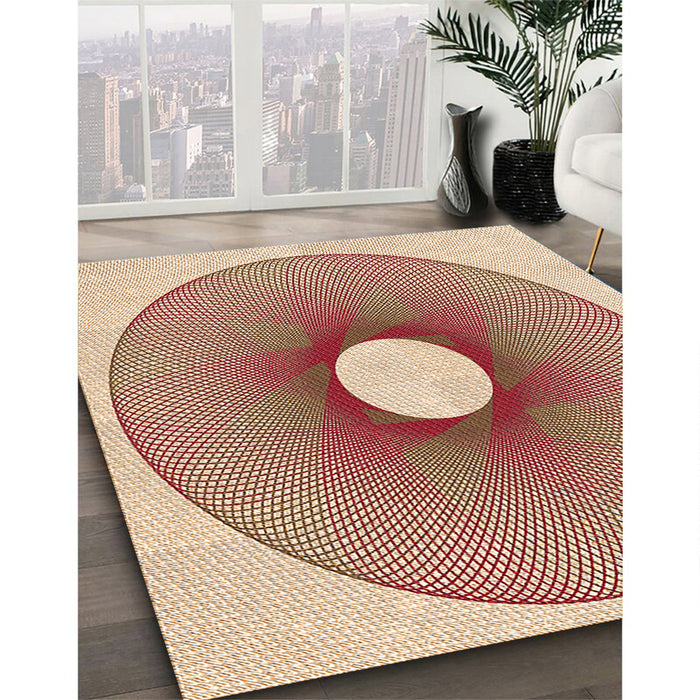 Patterned Red Rug in Family Room, pat3351org