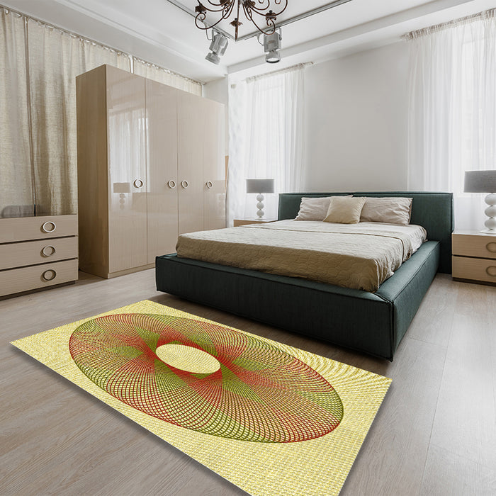 Round Machine Washable Transitional Dark Bisque Brown Rug in a Office, wshpat3351yw