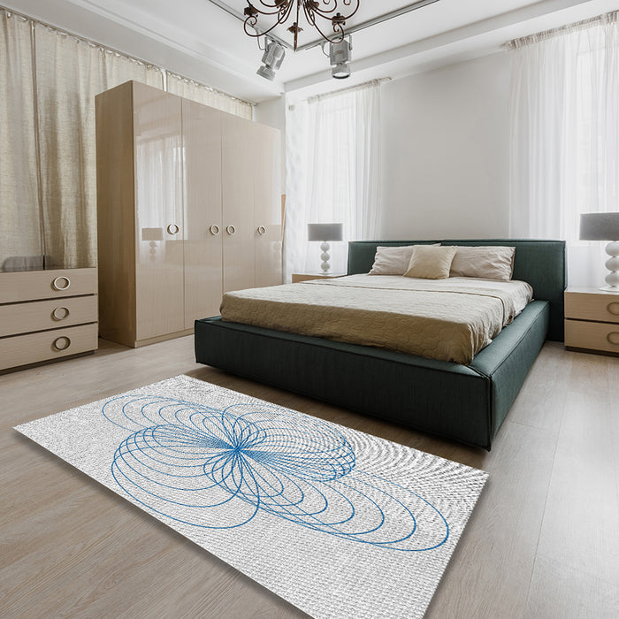 Patterned Off-White Abstract Machine Washable Rug in a Bedroom, wshpat3352