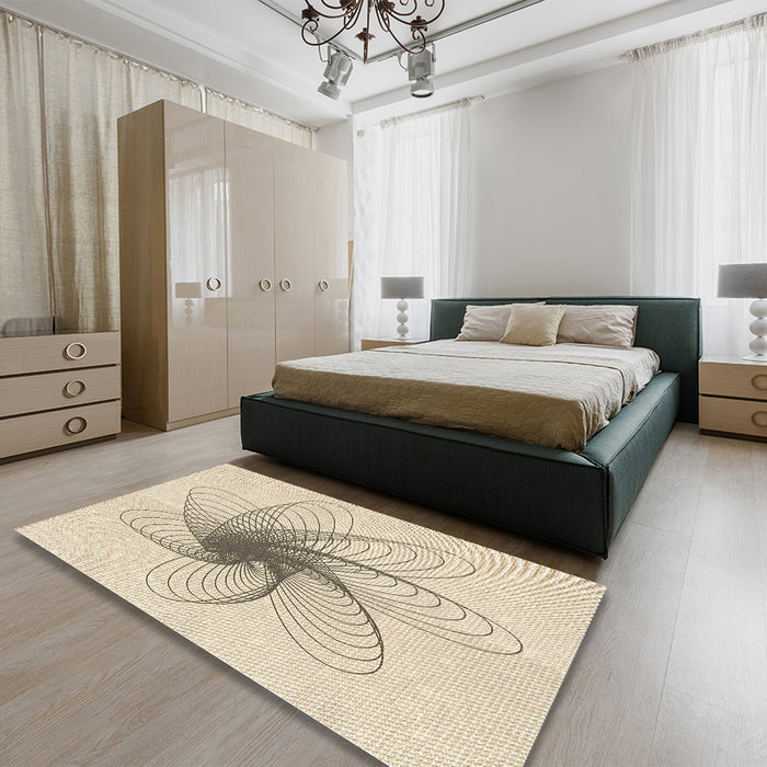 Patterned Moccasin Beige Rug in a Bedroom, pat3354brn