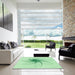 Square Patterned Mint Green Rug in a Living Room, pat3354grn