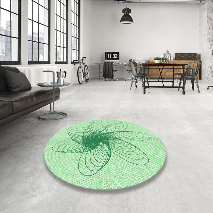 Round Patterned Mint Green Rug in a Office, pat3354grn
