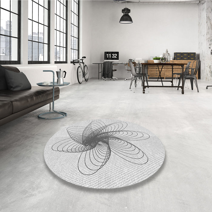 Round Patterned Platinum Gray Rug in a Office, pat3354gry