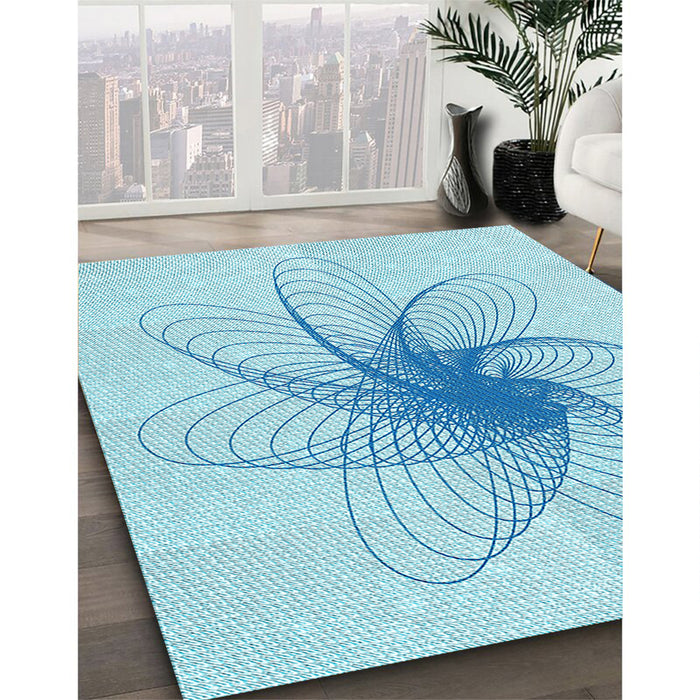 Machine Washable Transitional Electric Blue Rug in a Family Room, wshpat3354lblu