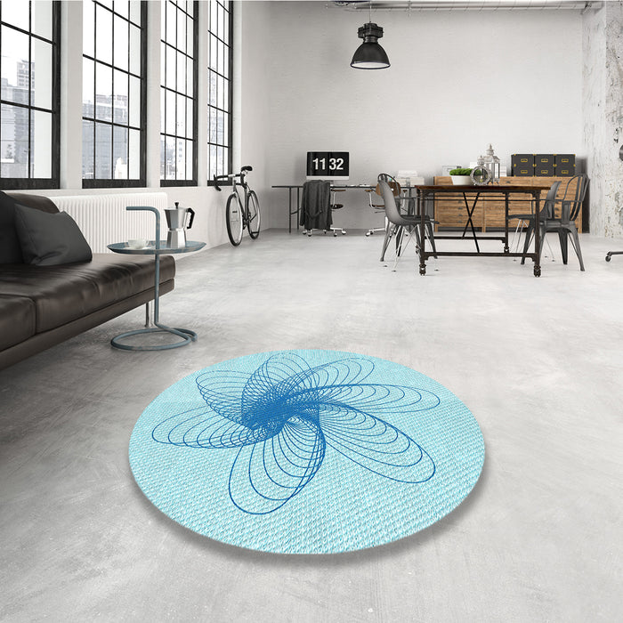 Round Patterned Electric Blue Rug in a Office, pat3354lblu
