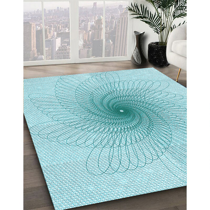 Machine Washable Transitional Electric Blue Rug in a Family Room, wshpat3357lblu