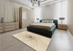 Patterned Moccasin Beige Rug in a Bedroom, pat3358brn