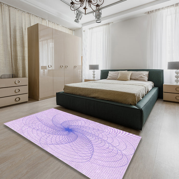 Patterned Bright Lilac Purple Rug in a Bedroom, pat3358pur