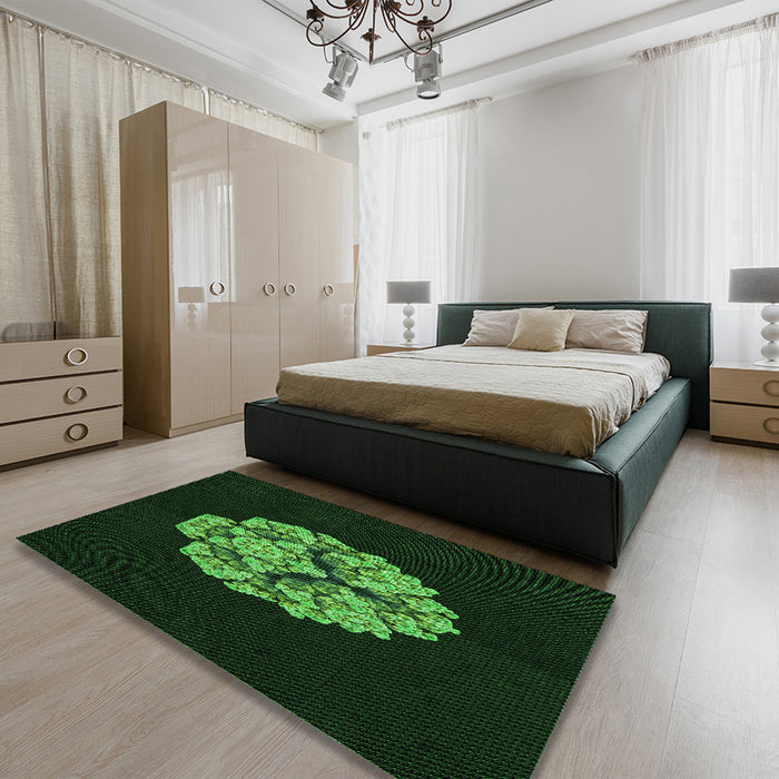 Patterned Black Rug in a Bedroom, pat3359grn