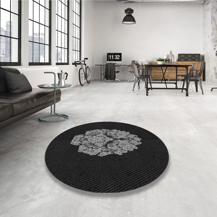 Round Patterned Black Rug in a Office, pat3359gry