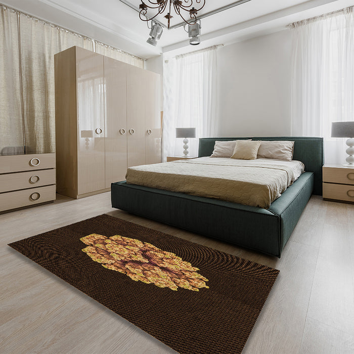 Patterned Saddle Brown Rug in a Bedroom, pat3359org