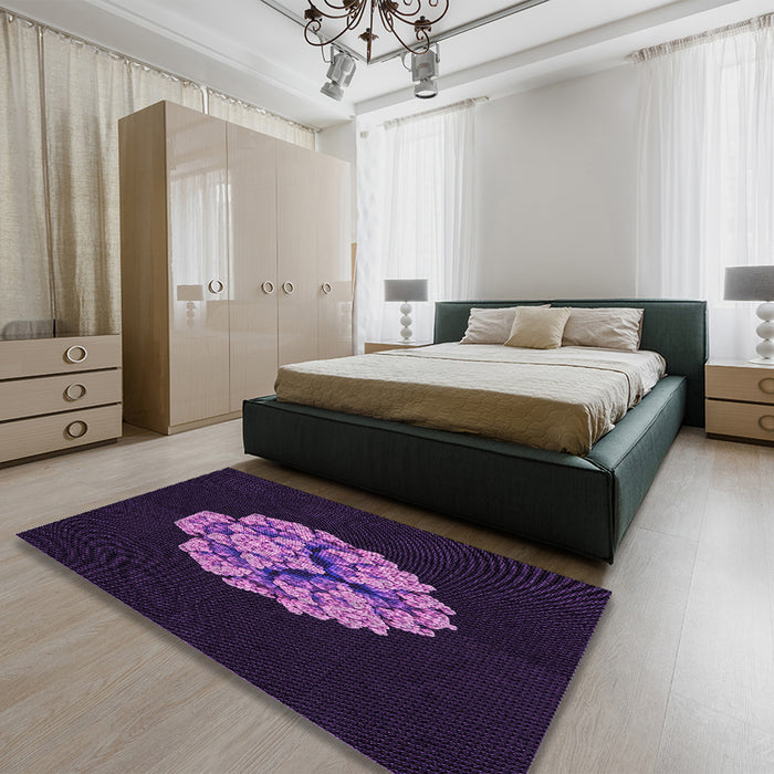 Patterned Deep Purple Rug in a Bedroom, pat3359pur