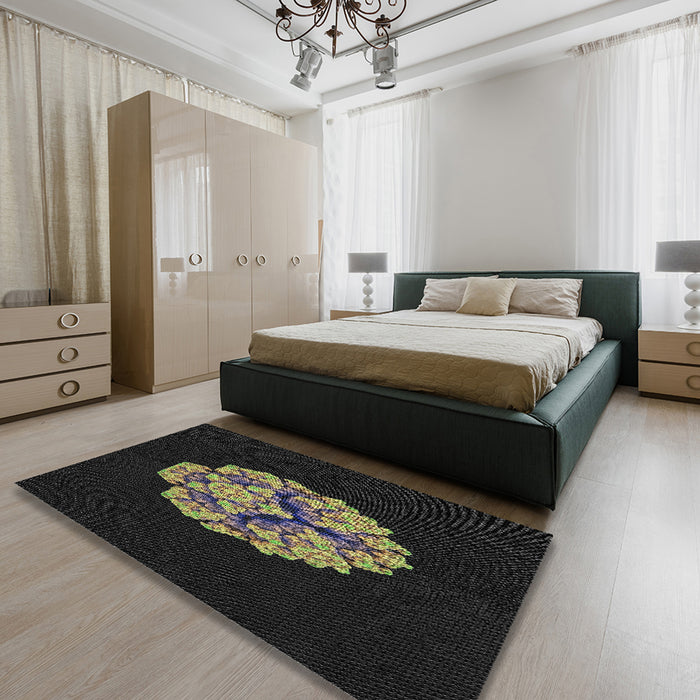 Patterned Carbon Gray Novelty Rug in a Bedroom, pat3359
