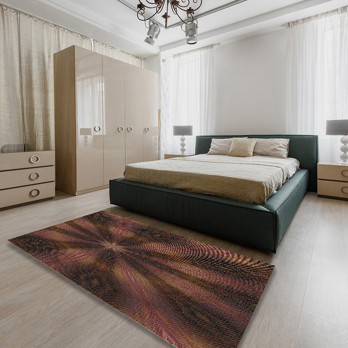 Patterned Sienna Brown Novelty Rug in a Bedroom, pat335