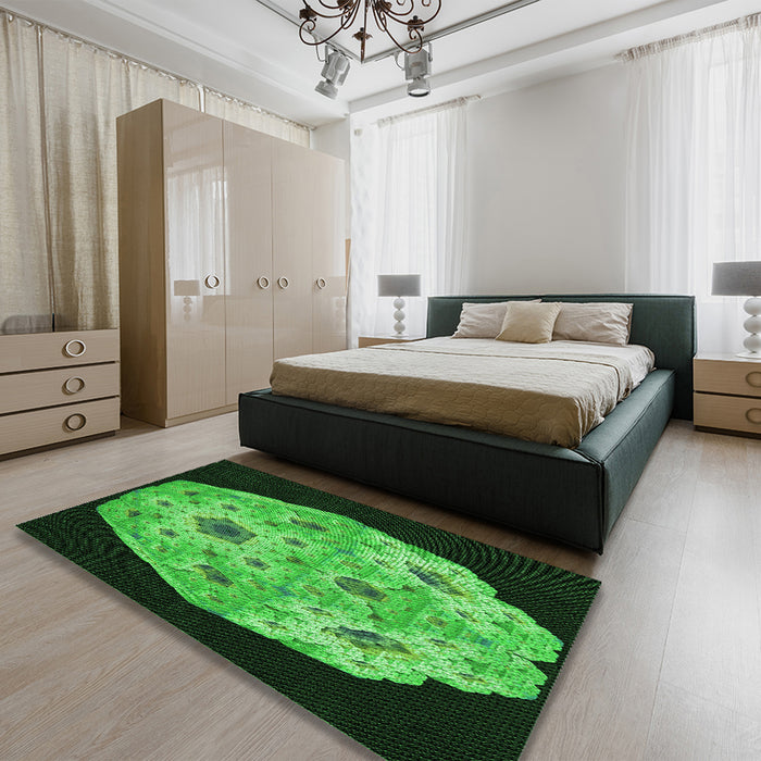 Patterned Dark Forest Green Rug in a Bedroom, pat3360grn