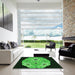 Square Patterned Dark Forest Green Rug in a Living Room, pat3360grn