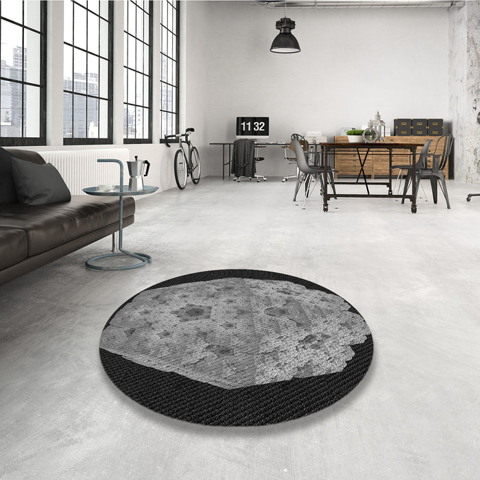 Round Patterned Charcoal Black Rug in a Office, pat3360gry