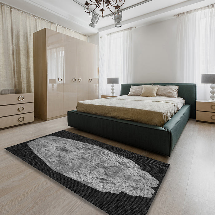 Patterned Charcoal Black Rug in a Bedroom, pat3360gry