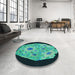 Round Patterned Deep Teal Green Rug in a Office, pat3360lblu
